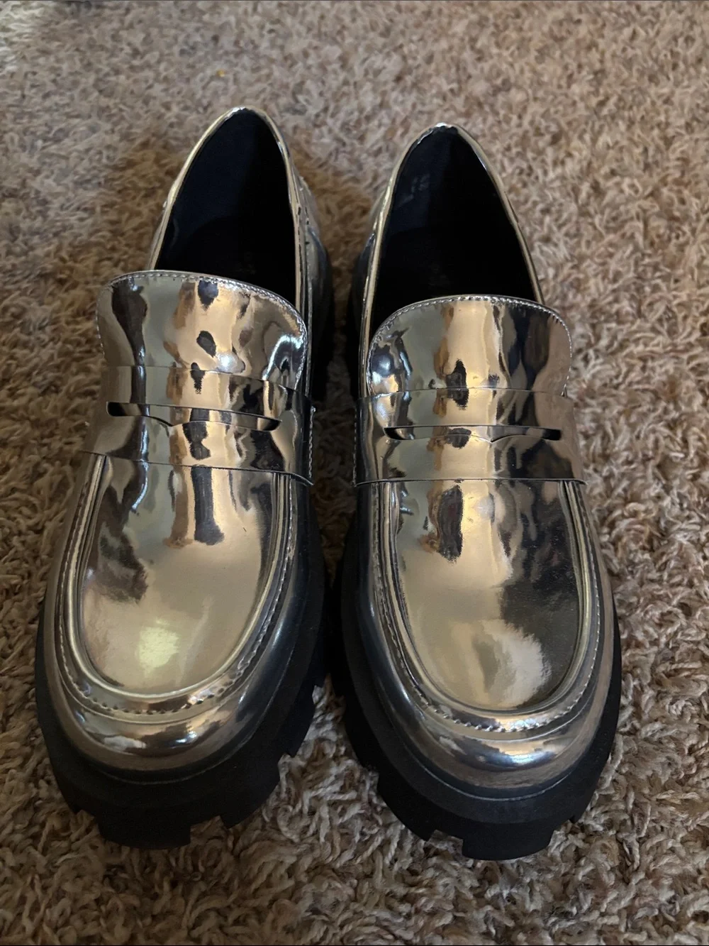 Dream Pairs Silver Mirror Platform Loafers